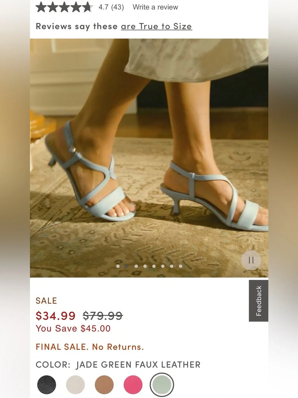 NEW Women’s Strappy Low-Kit Heel Sandals in Jade Green